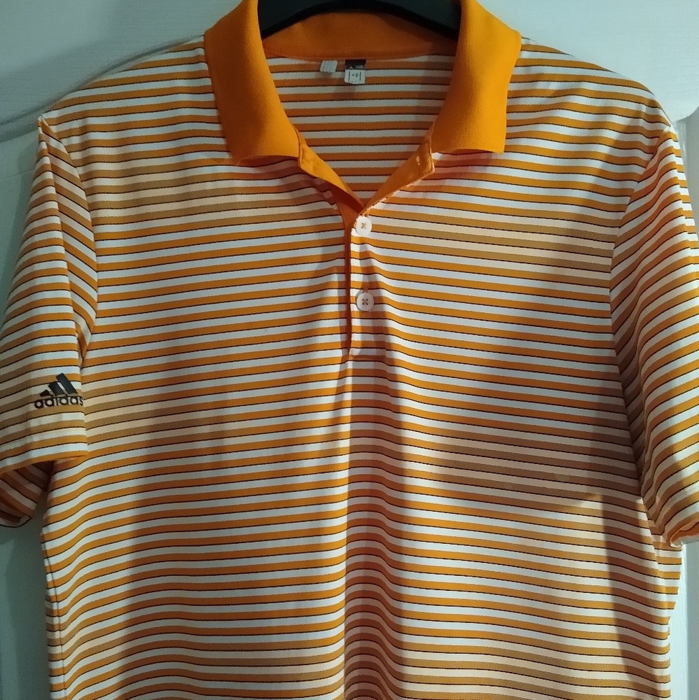 Men's Adidas Golf Shirt Medium Orange/white